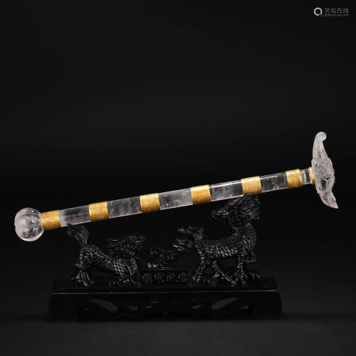 A Chinese Carved Rock Crystal Stick