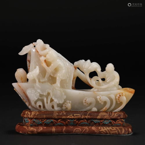 A Chinese Carved Jade Boat