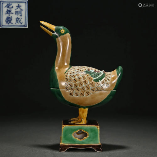 A Chinese Famille Verte Biscuit Duck