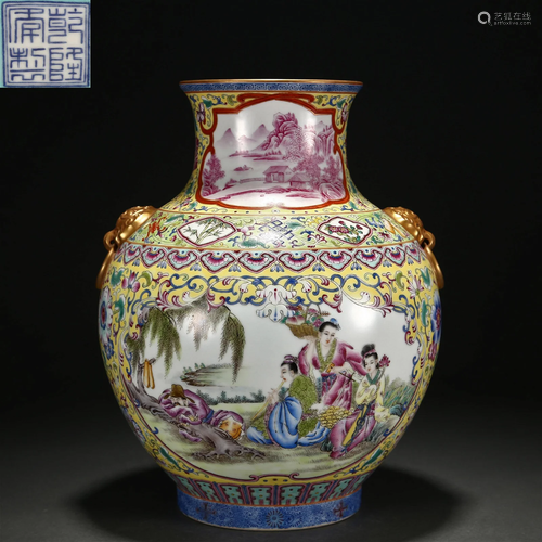 A Chinese Famille Rose Figural Story Zun Vase