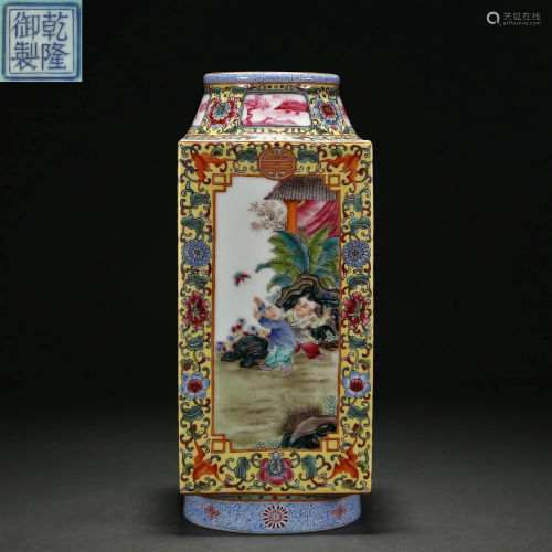 A Chinese Famille Rose Squared Vase