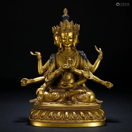 A Chinese Bronze-gilt Seated Bodhisattva