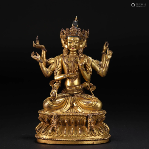 A Tibetan Bronze-gilt Figure of Protector