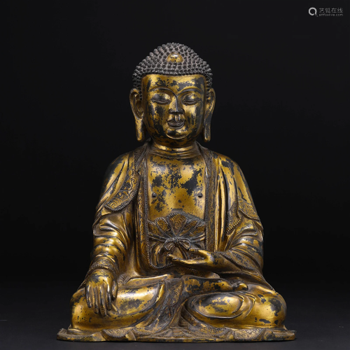 A Chinese Bronze-gilt Seated Shakyamuni