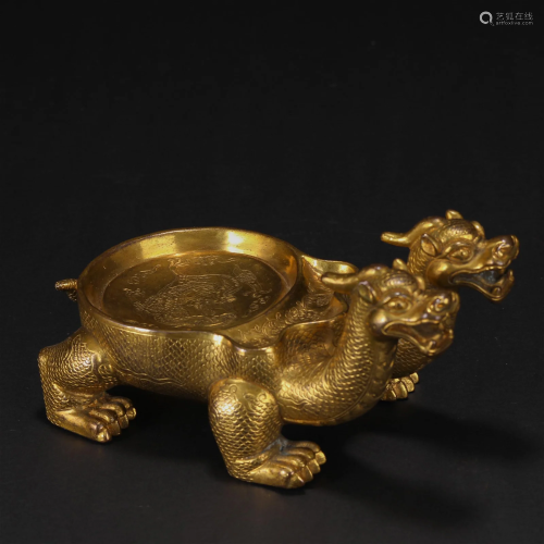 A Chinese Bronze-gilt Beast Stand