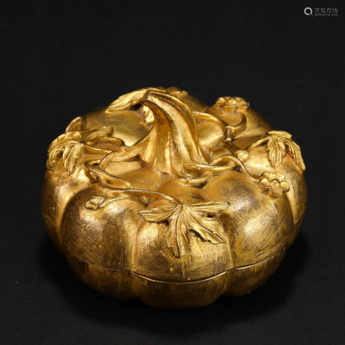 A Chinese Bronze-gilt Pumpkin Shaped Box with Cover