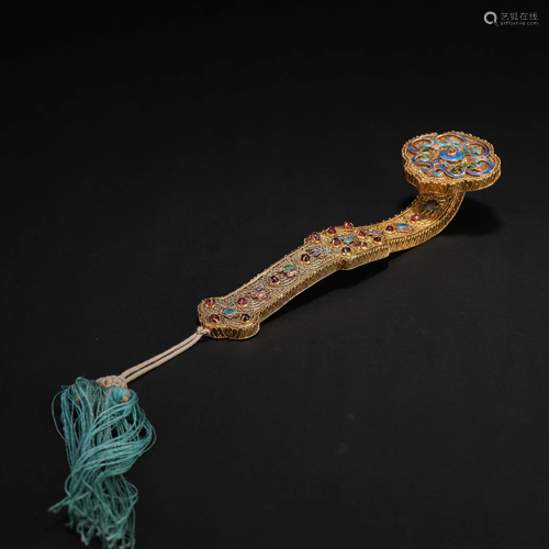 A Chinese Silver Gilt Ruyi Scepter