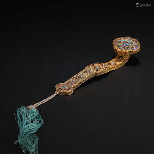 A Chinese Silver Gilt Ruyi Scepter