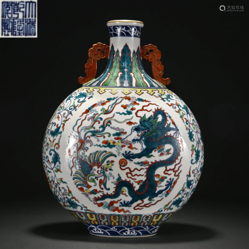 A Chinese Doucai Glazed Dragon and Phoenix Bianhu