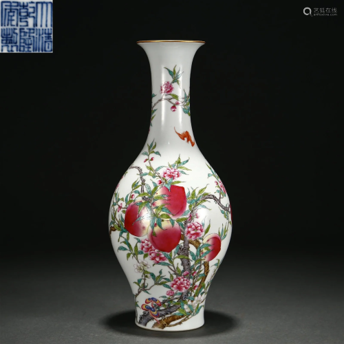 A Chinese Famille Rose Olive Shaped Vase