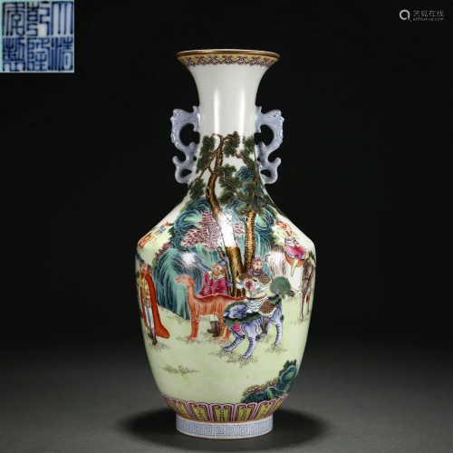 A Chinese Famille Rose Figural Story Vase