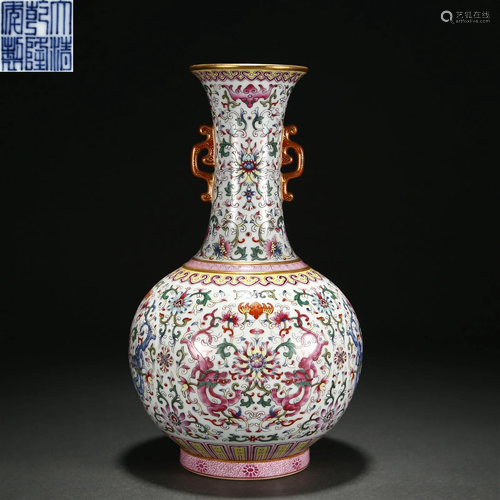 A Chinese Famille Rose Dragon Vase Meiping