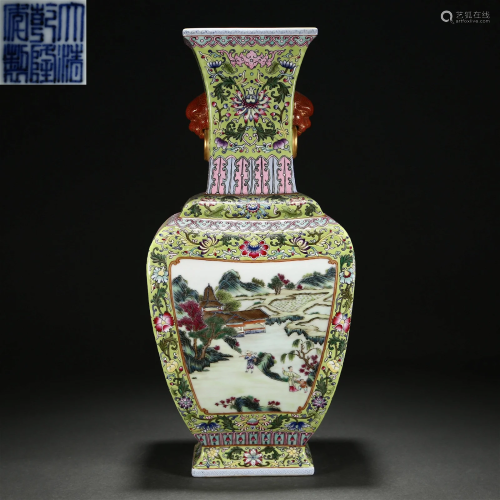 A Chinese Famille Rose Landscape Vase