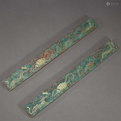 A Chinese Bronze Partly-gilt Paper Weights