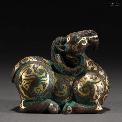 A Chinese Bronze Partly-gilt Ram