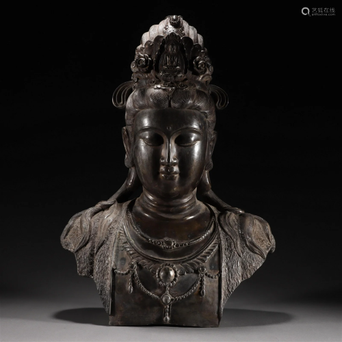 A Chinese Bronze Guanyin Head Decoration Ming Dyn.
