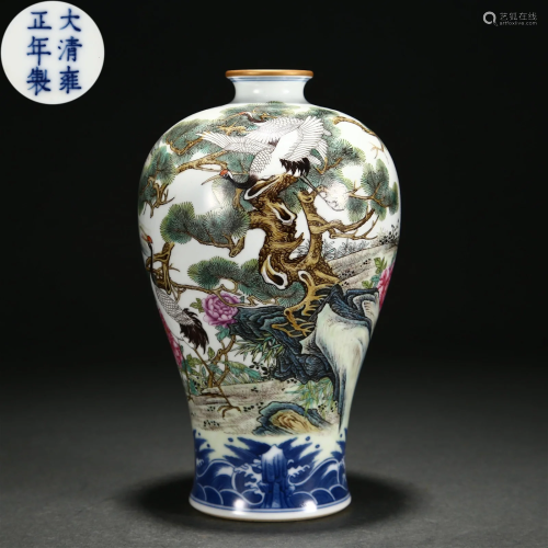 A Chinese Underglaze Blue and Famille Rose Vase Meiping