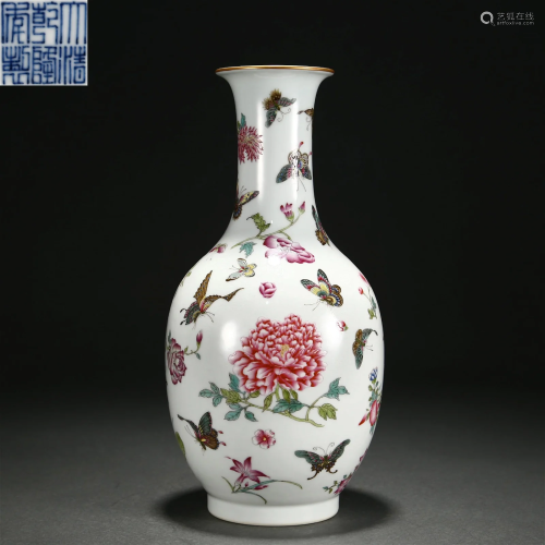 A Chinese Famille Rose Peony and Butterflies Vase