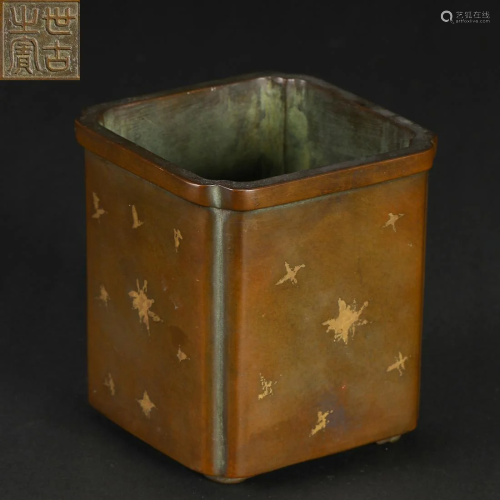 A Chinese Gold Splashed Bronze Brushpot