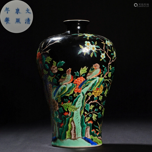 A Chinese Famille Verte Biscuit Vase Meiping