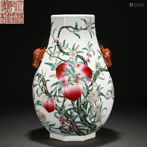 A Chinese Famille Rose Peaches Zun Vase