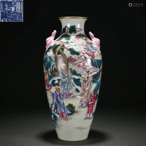 A Chinese Famille Rose Arhats Group Vase