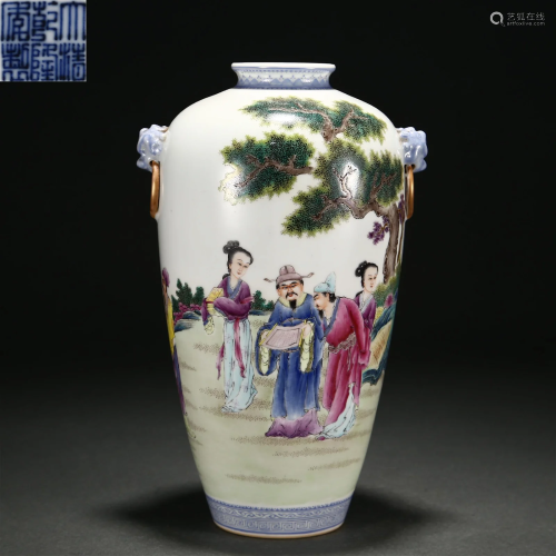 A Chinese Famille Rose Figural Story Vase