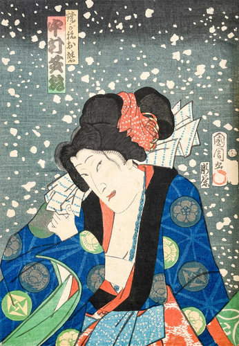 Toyohara Kunichika - Actor Shikaku Nakamura Standing in Snow