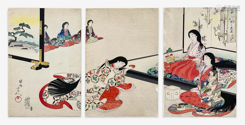 Toyohara Chikanobu - Paying Respect, Triptych