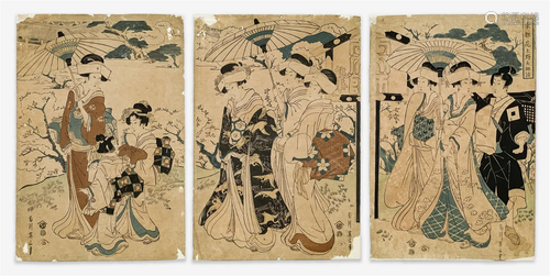 Kikugawa Eizan - Geisha and Attendants Strolling in Garden, ...