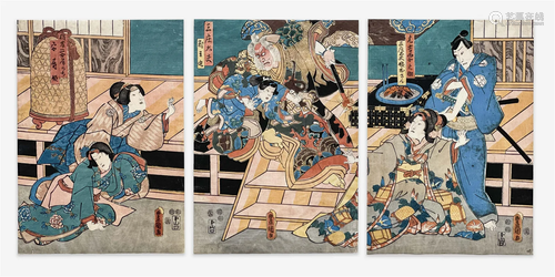 Utagawa Kunisada (Utagawa Toyokuni III) - Theater Scene, Tri...