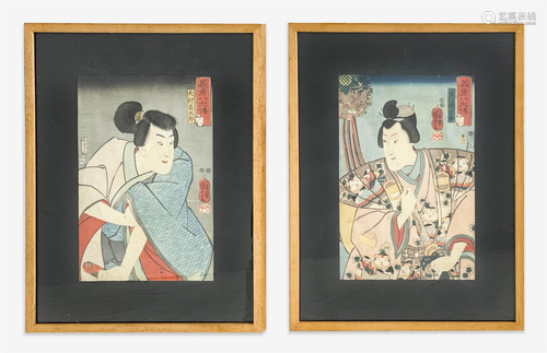 Utagawa Kuniyoshi - 2 Portraits of a Samurai and Geisha