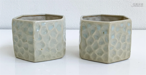 Pair of Japanese Hexagonal Glazed Ceramic Vessels