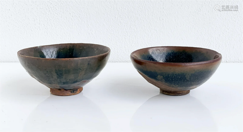 2 Chinese Black Glazed Tea Bowls