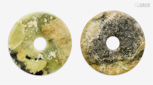 Two Chinese Hardstone Bi Discs