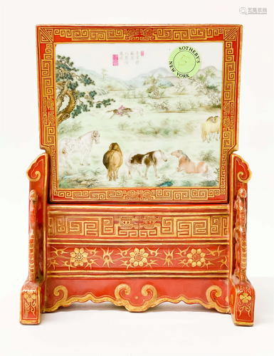 Chinese Porcelain Enamel Decorated Table Screen