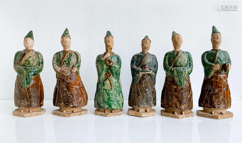 6 Chinese Glazed Pottery Figures of Musicians