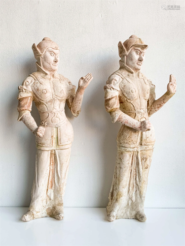 Pair of Chinese Pottery Lokapala