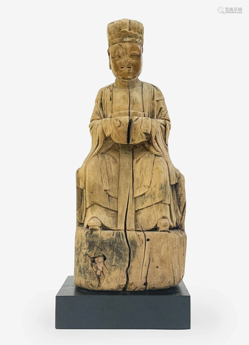 Chinese Taoist Carved Wood Figure of an Immortal