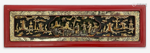 Chinese Painted and Gilt Lacquer Carved Wood Panel