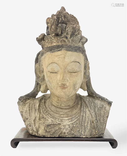 Chinese Painted Ceramic Bust of Guanyin