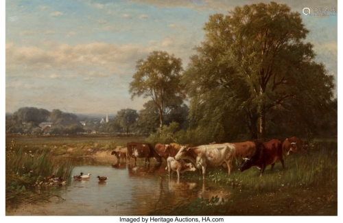 James McDougal Hart (American, 1828-1901) Cows a