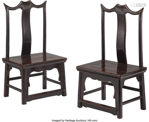 A Pair of Chinese Elmwood Children's Chairs, cir