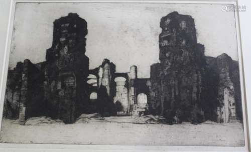•THREE ETCHINGS comprising `The Baths of Caracalla, Rome` by...