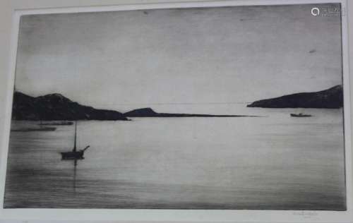 •FOUR ETCHINGS comprising two examples of loch/coastal scene...