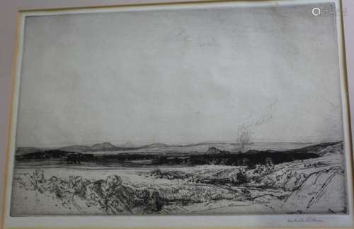 •FOUR ETCHINGS comprising a Scottish landscape (view to the ...