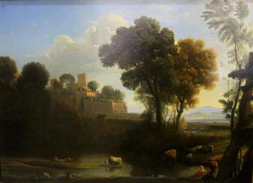 AFTER CLAUDE LORRAIN (1600-1682) ITALIAN LANDSCAPE OIl on ca...