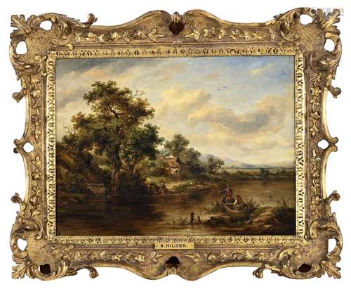 RICHARD HILDER (1813-1852) LANDSCAPE: FIGURES FISHING IN RIV...