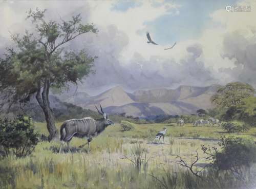 •JOHN CYRIL HARRISON (1898-1985) KUDU, ZEBRA AND SECRETARY B...