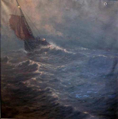 •ALBERT ISIDORE DE VOS (1868-1950) FISHING BOAT IN HEAVY SEA...